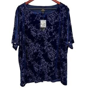 NEW NWT JM Collection XL Navy Blue Velvet Formal Dinner Blouse Shirt Top Mature